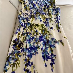 St. John Blue and Green Floral Midi Dress